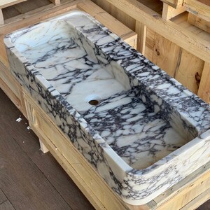 Handcarved Calacatta Viola marble vessel sink by Marblyart, custom made to order — photo 6 of 11