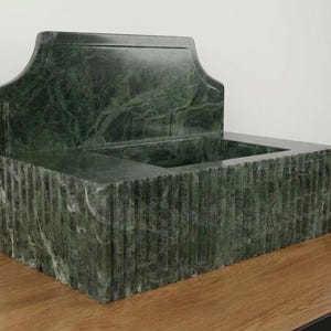 Handcarved Verde green marble wall mounted sink by Marblyart, custom made to order — photo 12 of 14