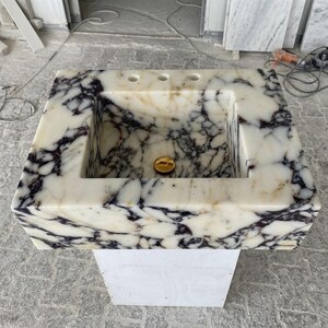 Calacatta Viola Marble square vessel sink — front view (photo 9)