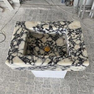 Calacatta Viola Marble wall mount sink — top-down view (photo 6)