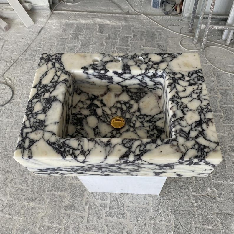 Calacatta Viola Marble wall mount sink — top-down view (photo 6)