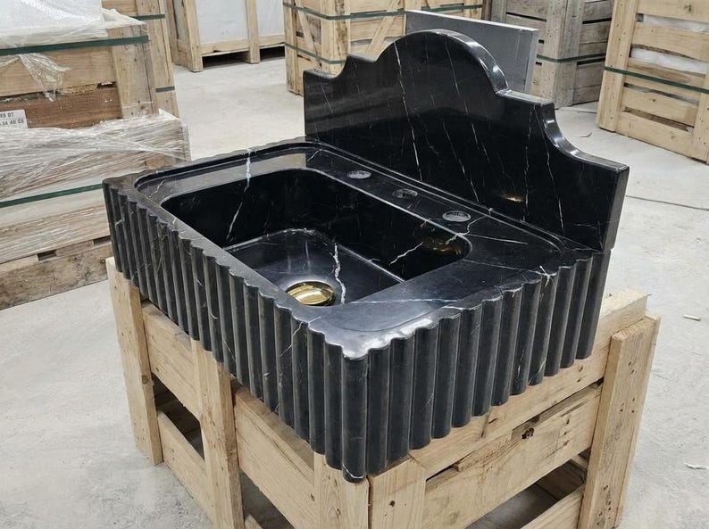 Handcarved natural marble marble floating vanity sink by Marblyart, custom made to order — photo 11 of 11