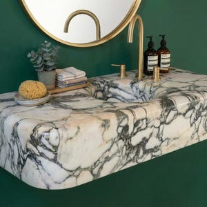 Handcarved natural marble marble floating vanity sink by Marblyart, custom made to order — photo 6 of 15