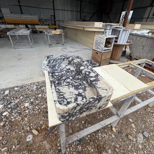 Handcarved Calacatta Viola marble vessel sink by Marblyart, custom made to order — photo 7 of 11