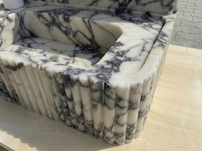 Handcarved Calacatta Viola marble vessel sink by Marblyart, custom made to order — photo 4 of 14