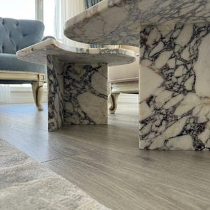 Handcarved Calacatta Viola marble coffee table by Marblyart, custom made to order — photo 5 of 15