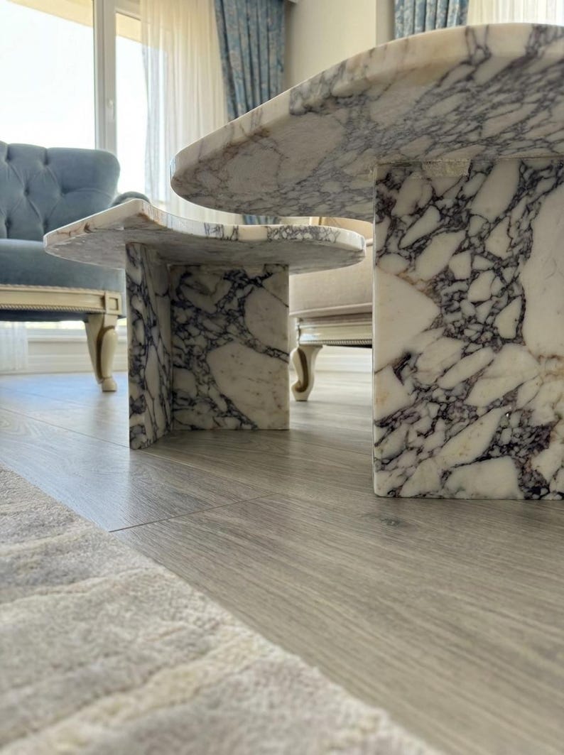 Handcarved Calacatta Viola marble coffee table by Marblyart, custom made to order — photo 5 of 15