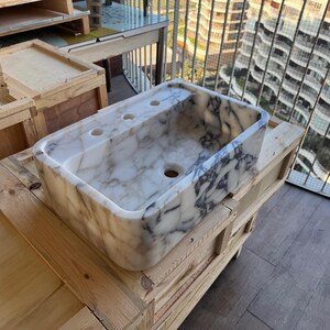 Handcarved Calacatta Viola marble vessel sink by Marblyart, custom made to order — photo 3 of 7