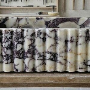 Handcarved Calacatta Viola marble vessel sink by Marblyart, custom made to order — photo 10 of 15