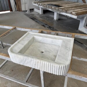Handcarved Carrara marble vessel sink by Marblyart, custom made to order — photo 5 of 12