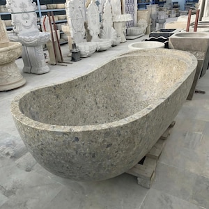 Handcarved natural marble marble freestanding bathtub by Marblyart, custom made to order — photo 10 of 15