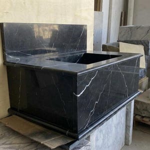 Handcarved Nero Marquina marble wall mounted sink by Marblyart, custom made to order — photo 6 of 13