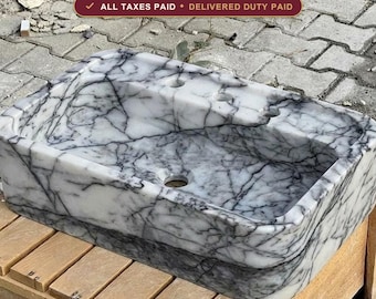 Lavabo de diseño lila, decoración de lujo para tocador de baño, opciones de tamaño personalizadas, hecho a mano por artesanos.