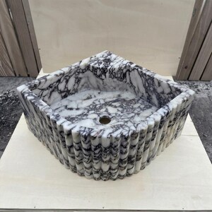 Calacatta Viola Marble fluted vessel sink — front view (photo 10)
