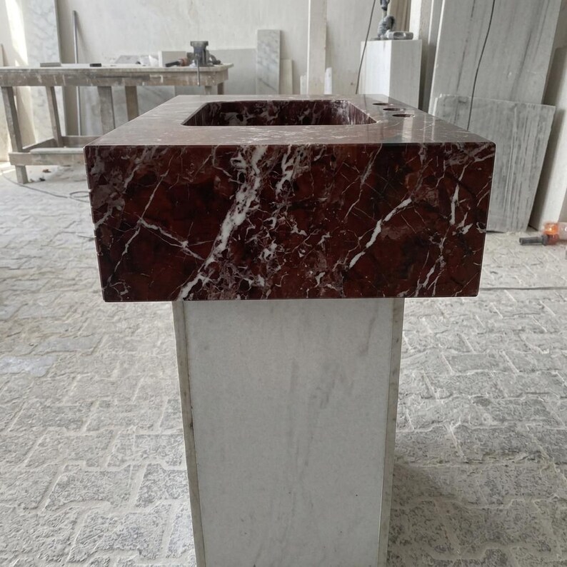 Calacatta Viola Marble wall mount sink — left side view (photo 4)