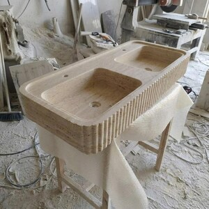Beige Travertine fluted vessel sink — product photograph (photo 9)
