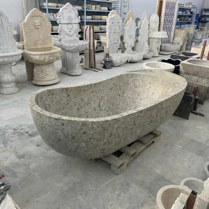 Handcarved natural marble marble freestanding bathtub by Marblyart, custom made to order — photo 14 of 15