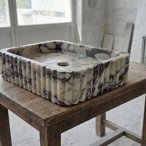 Handcarved Calacatta Viola marble vessel sink by Marblyart, custom made to order — photo 4 of 15
