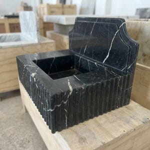 Handcarved Nero Marquina marble wall mounted sink by Marblyart, custom made to order — photo 4 of 14