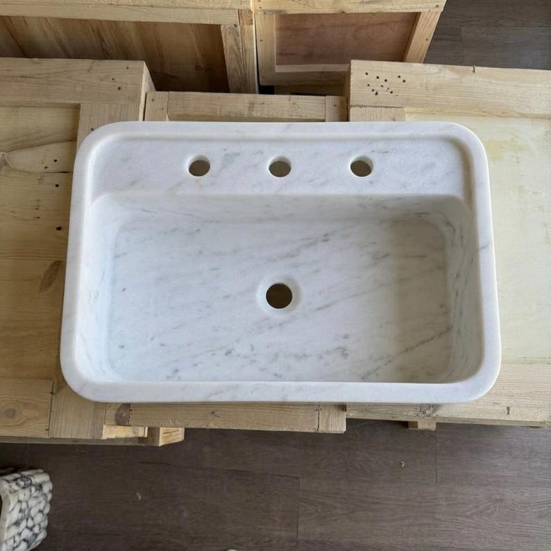 Handcarved Carrara marble vessel sink by Marblyart, custom made to order — photo 13 of 13