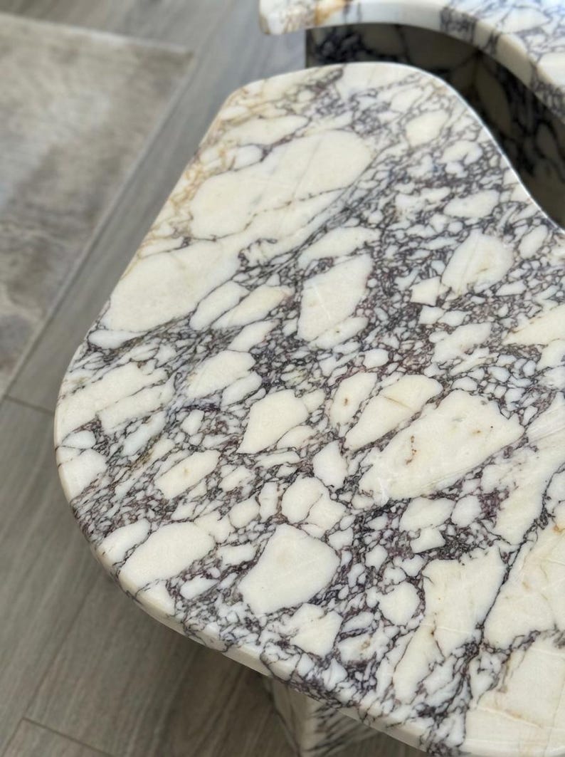 Handcarved Calacatta Viola marble coffee table by Marblyart, custom made to order — photo 2 of 15