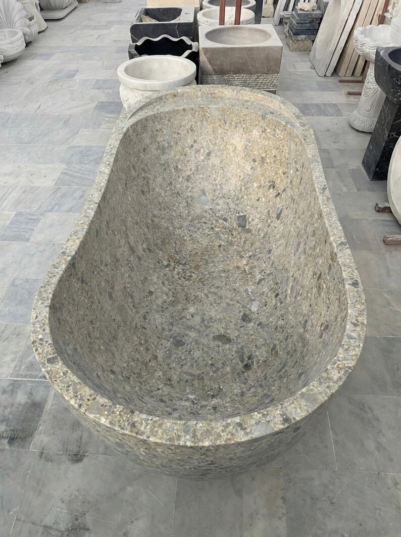 Handcarved natural marble marble freestanding bathtub by Marblyart, custom made to order — photo 5 of 15