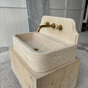 Beige Travertine wall mount sink — product photograph (photo 18)