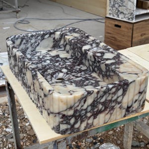 Handcarved Calacatta Viola marble vessel sink by Marblyart, custom made to order — photo 3 of 11