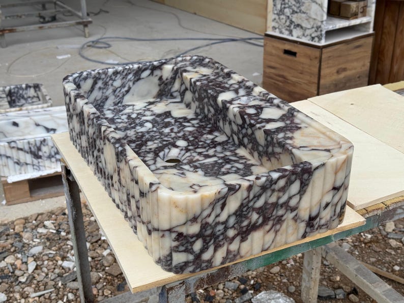 Handcarved Calacatta Viola marble vessel sink by Marblyart, custom made to order — photo 3 of 11