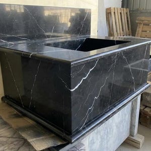 Handcarved Nero Marquina marble wall mounted sink by Marblyart, custom made to order — photo 12 of 13
