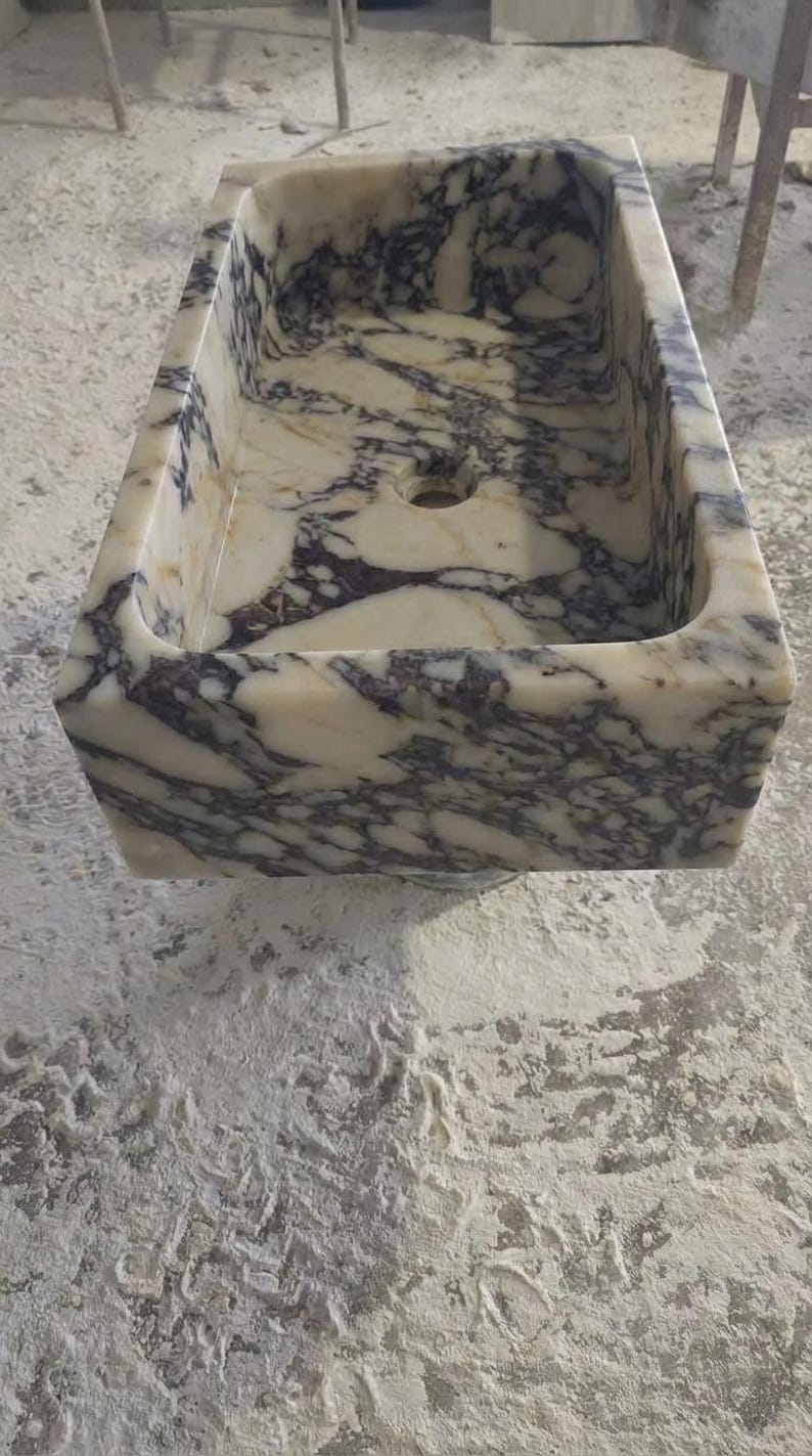 Handcarved Calacatta Viola marble vessel sink by Marblyart, custom made to order — photo 10 of 13