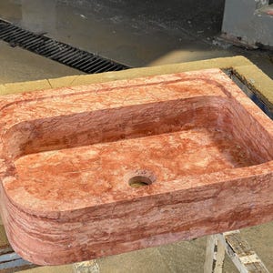 Handcarved red travertine marble vessel sink by Marblyart, custom made to order — photo 6 of 15