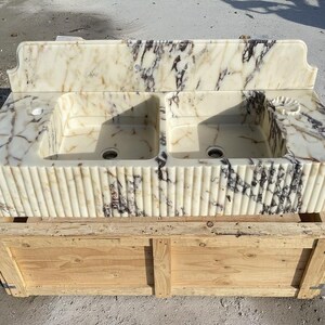 Handcarved Calacatta Viola marble vessel sink by Marblyart, custom made to order — photo 2 of 11