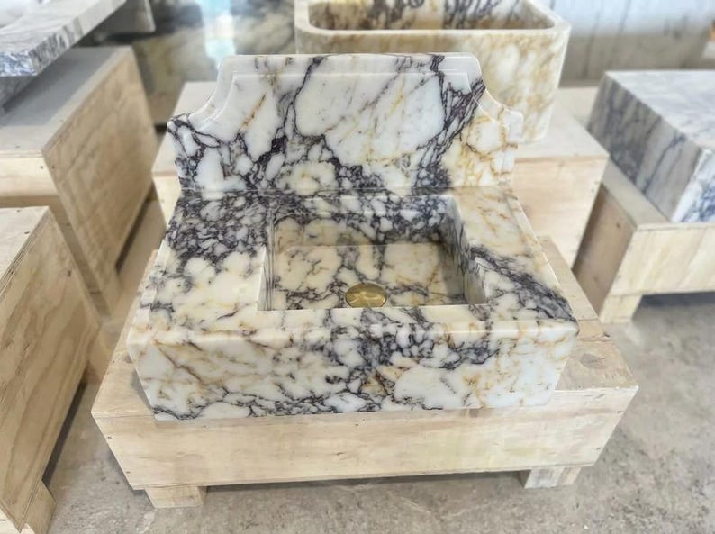 Handcarved natural marble marble floating vanity sink by Marblyart, custom made to order — photo 2 of 11