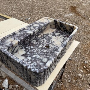 Handcarved Calacatta Viola marble vessel sink by Marblyart, custom made to order — photo 10 of 11