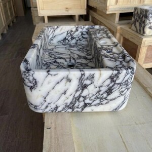 Calacatta Viola Marble square vessel sink — front view (photo 9)
