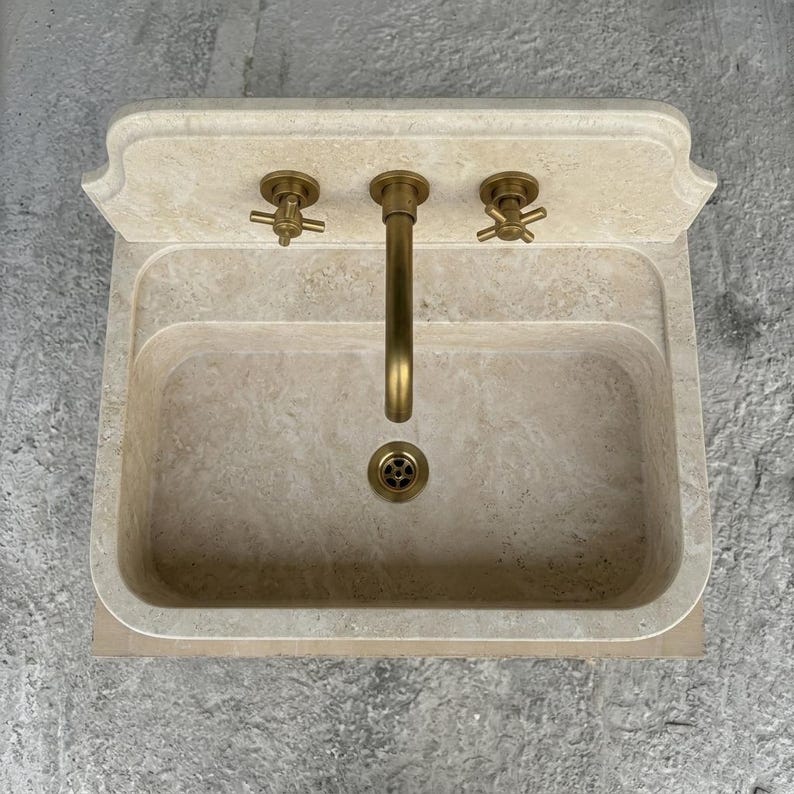 Beige Travertine wall mount sink — bird's eye view (photo 19)