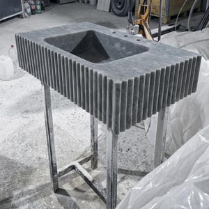 Thundra Gray Marble square vessel sink — low-angle view (photo 15)