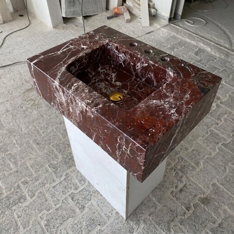 Calacatta Viola Marble wall mount sink — front view (photo 12)