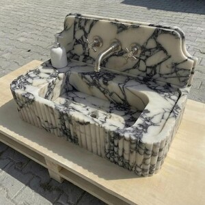 Handcarved Calacatta Viola marble vessel sink by Marblyart, custom made to order — photo 10 of 14
