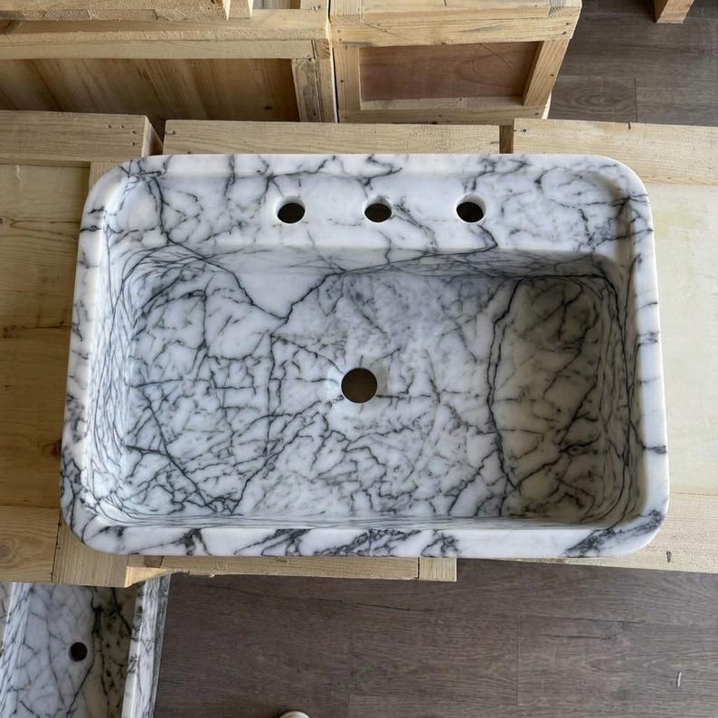 Lilac Marble square vessel sink — top-down view (photo 2)