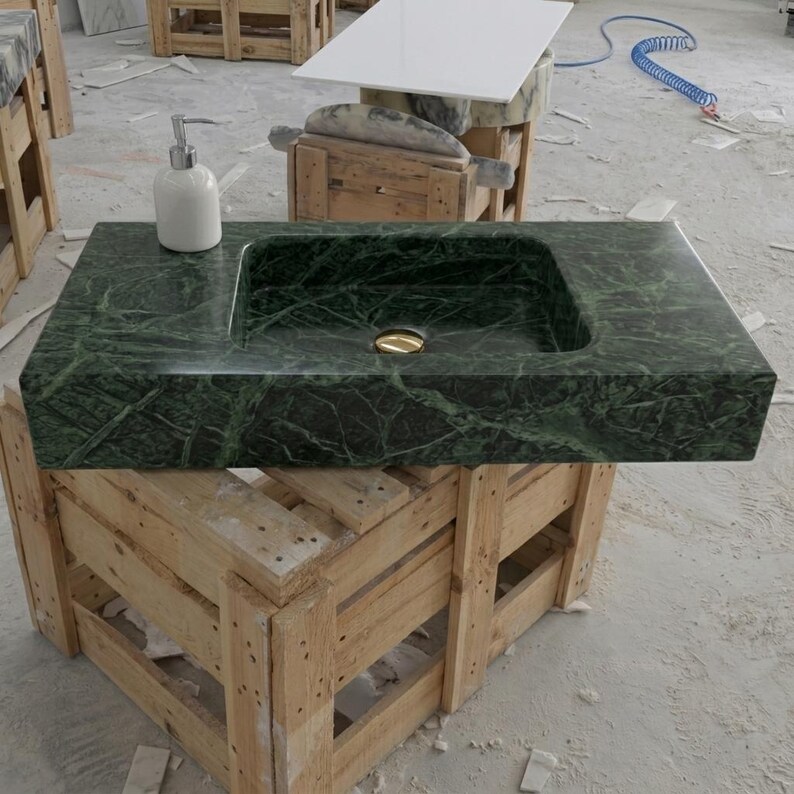 Verde Marble wall mount sink — eye-level view (photo 19)