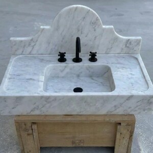 Handcarved Carrara marble floating vanity sink by Marblyart, custom made to order — photo 13 of 15