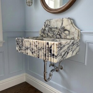Handcarved natural marble marble floating vanity sink by Marblyart, custom made to order — photo 4 of 12