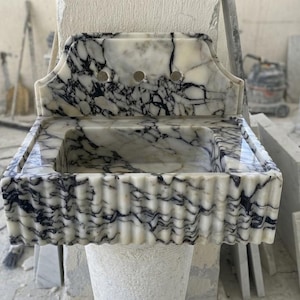 Handcarved natural marble marble floating vanity sink by Marblyart, custom made to order — photo 2 of 13