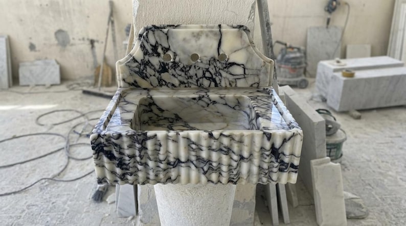 Handcarved natural marble marble floating vanity sink by Marblyart, custom made to order — photo 2 of 13