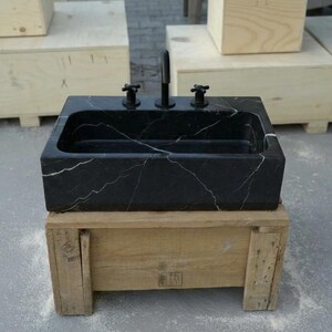 Handcarved Nero Marquina marble vessel sink by Marblyart, custom made to order — photo 3 of 17