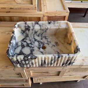 Handcarved Calacatta Viola marble vessel sink by Marblyart, custom made to order — photo 10 of 11