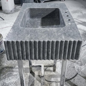 Thundra Gray Marble square vessel sink — front view (photo 14)