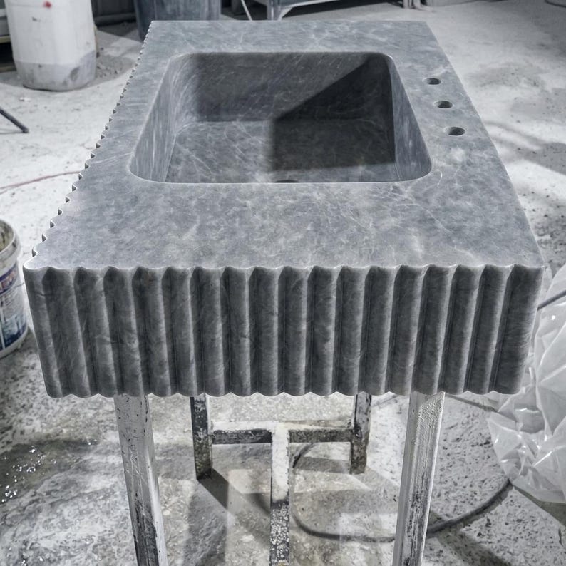 Thundra Gray Marble square vessel sink — front view (photo 14)